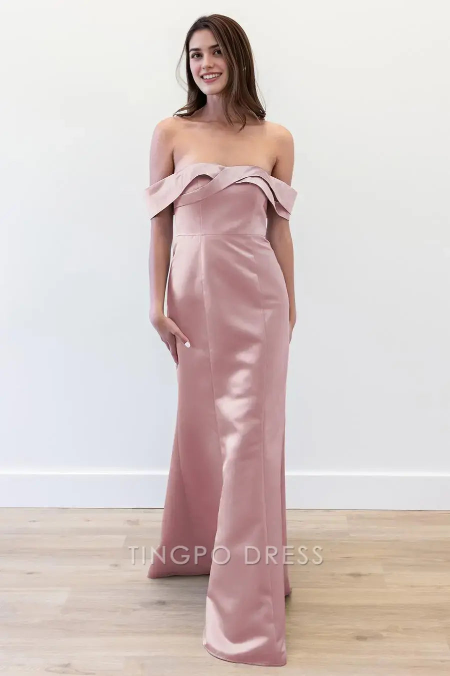 TingPo Wholesale Elegant One shoulder slim fit backless tight zipper straight leg dress and floor length skirt formal women's dress